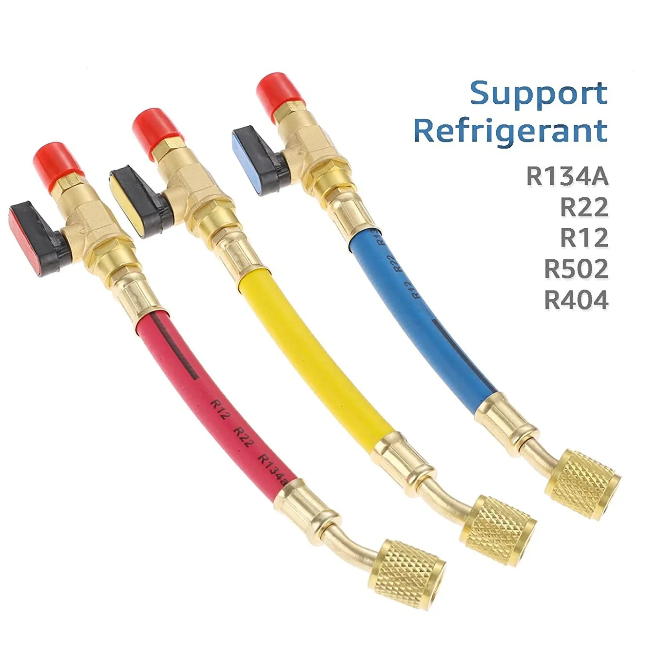 3Pcs 134A R410A R12 R22 Refrigeration Charging Hose With Ball Valve 1/4" Sae Thread Ac Hvac Manifold Gauge Hose Maintenance Kit