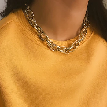 펑크 체인 초커 목걸이 칼라 스테이트먼트 힙합, 큰 청키 알루미늄 골드 컬러, 두꺼운 체인 목걸이, 여성 주얼리