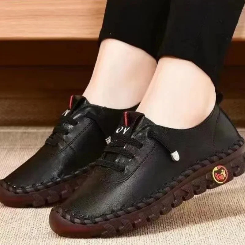Oxford Shoes Womens Loafers Lace Up Real Leather