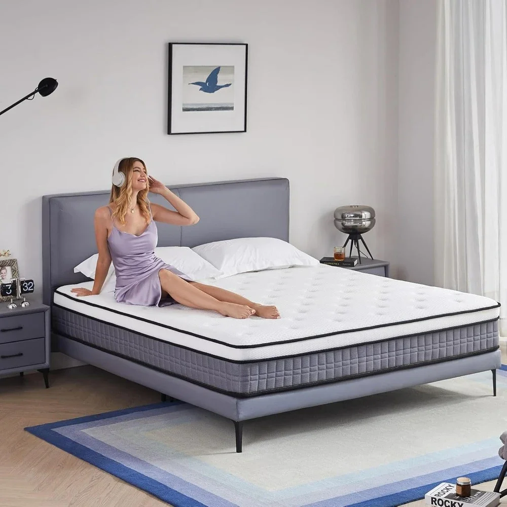King Size Mattress - 12 inches Gel Memory Foam Hybrid Mattress in a Box, King Mattress with Pocket Springs, Medium Firm,Pressure 6