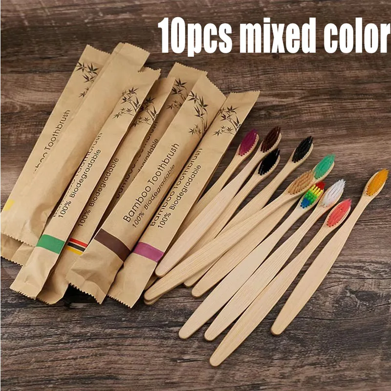 Eco-Friendly Bamboo Toothbrushes with Soft Bristles and Wooden Handle