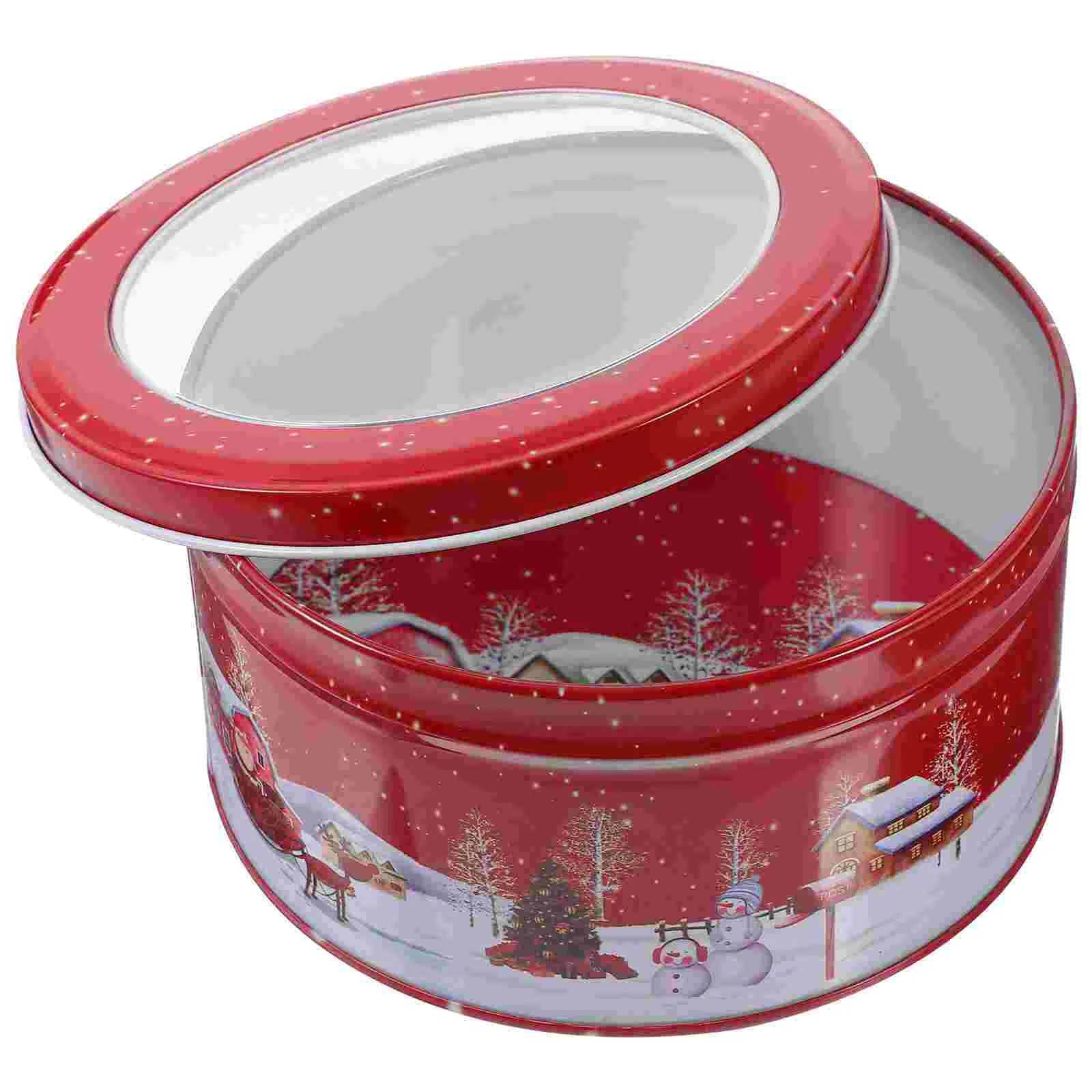 

Christmas Cookie Tins Lid Round Gift Tins Christmas Baking Cake Container Metal Cookie Containers Holiday Treat Tins