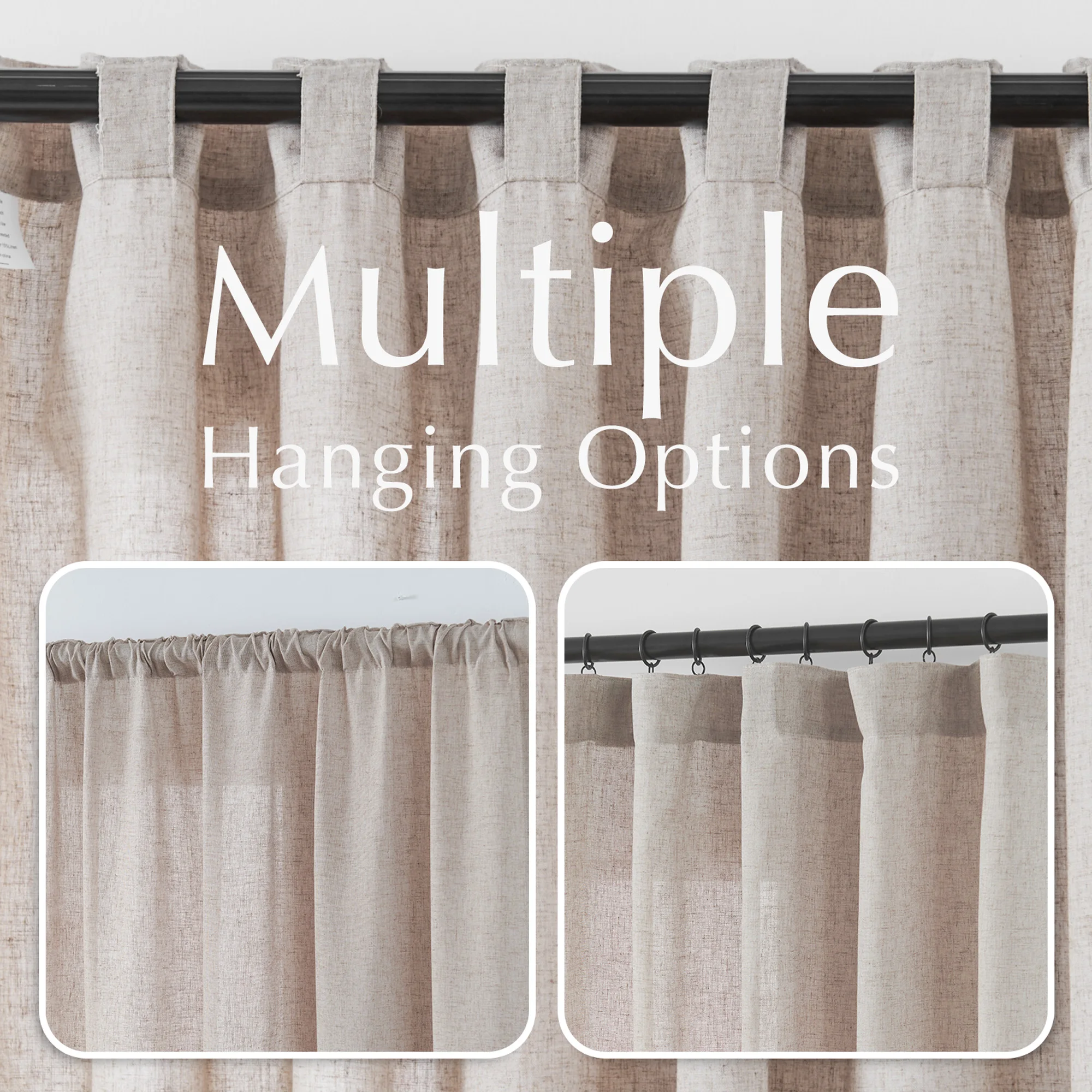 JINCHAN 2PCS Linen Curtains For Living Room Bedroom Rod Pocket Back Tab Light Filtering Window Drapes FarmHouse Curtain 3