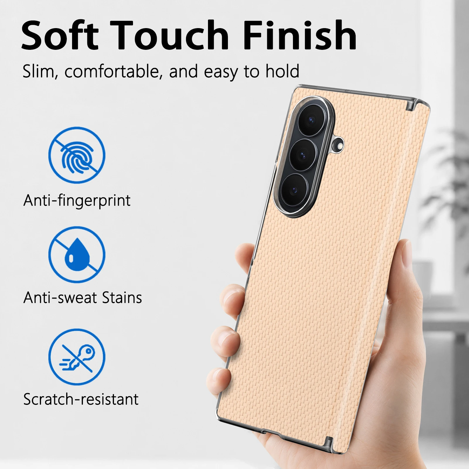 Premium Carbon Fiber Texture Shockproof Phone Case with Dual Hinge Protection