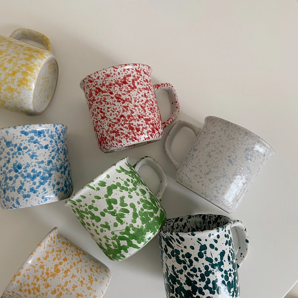 Korean Sle Cerc Coffee Cup Splaed Ink Design Underglaze  Dot Pattern Mark Cup for Adults Fre Sle Juices Water