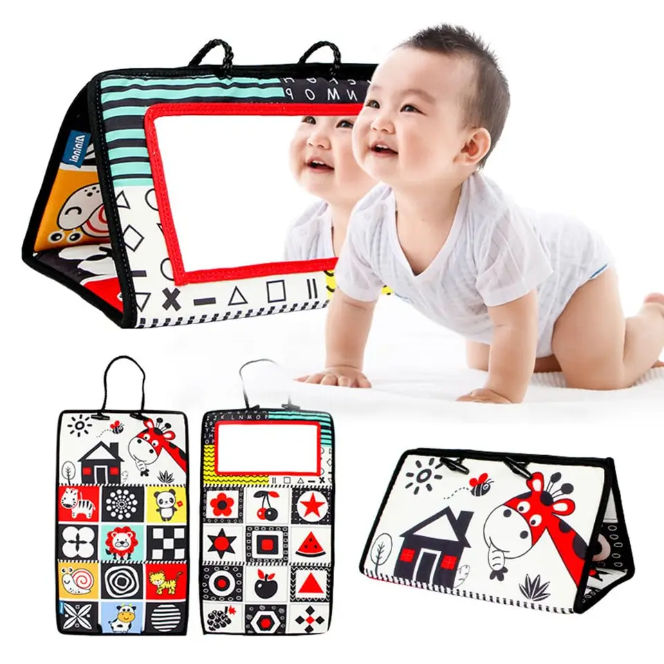 Giocattolo A Specchio Per Neonati Tummy Time – Libro Sensoriale Con Animali, Dentizione E Contrasti Bianco/Nero, Per 0-3-6-12 Mesi
