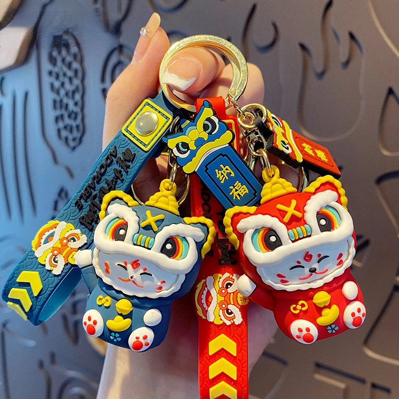 

Fashion Comics Chinese Style Star Lion Lucky Cat Keychain Creative Car Key Hanging Rope Couple Luggage Pendant Small Gift