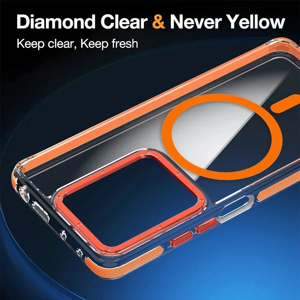 Sleek Anti-Yellow Transparent Magnetic Phone Case with Magsafe Compatibility