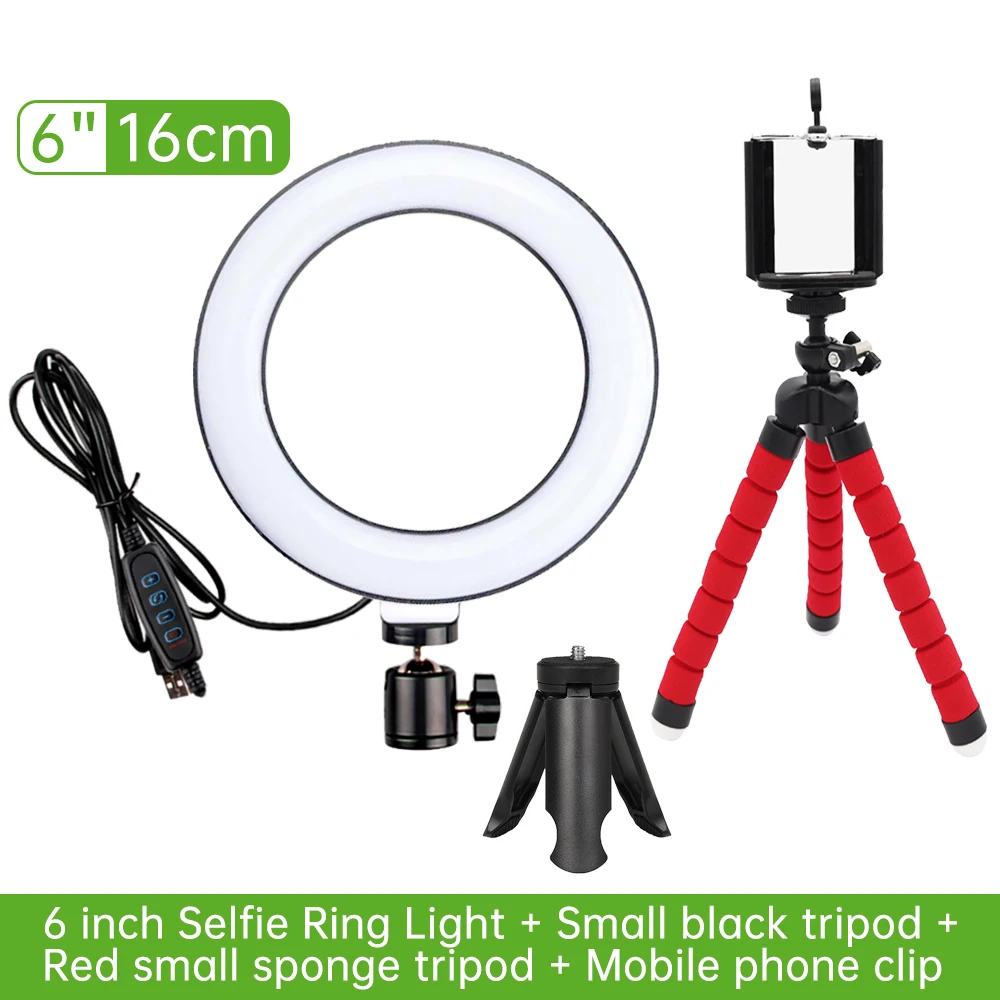 

16CM LED Ring Light Photography Selfie Rim Of Lamp With Mobile Holder Support Tripod Stand Ringlight For Live Video Streaming