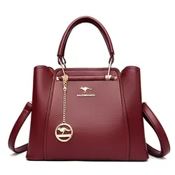 Luxury Women's 3-Layer Leather Crossbody Handbag with Large Capacity (Wine red)