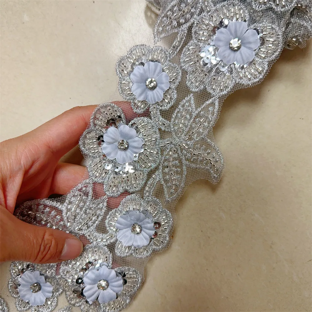 골드 실버 스팽글 구슬 자수, 웨딩 원피스 머리띠 트림, 4.5 야드