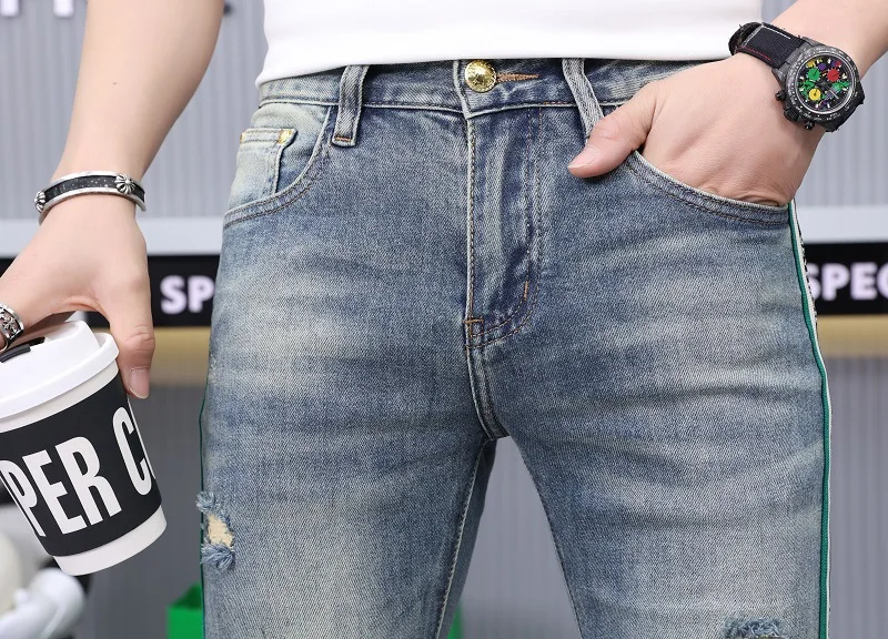 Description Picture 6 of itemSpring and Summer Light Blue Men's Jeans 2024 New Trendy Versatile Street Fashion Casual High-End Trousers