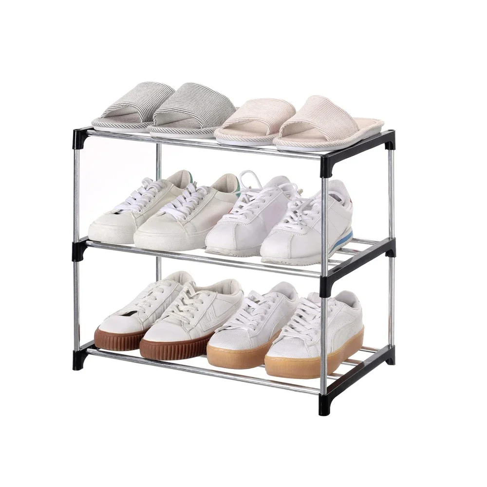 Stackable Small Shoe Racks, Entryway for Entrance, Doorway and Bedroom Closet (3 Levels, White)