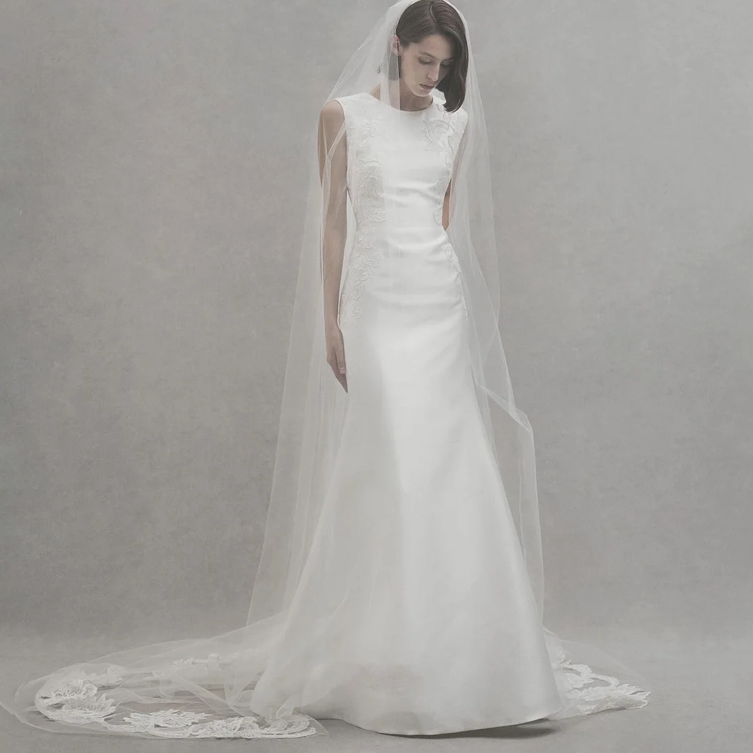 

POMUSE Sexy O-Neck Wedding dress pleat A-line Floor-Length Wedding Bride Gown Custom Made Vestido De Novia for Women