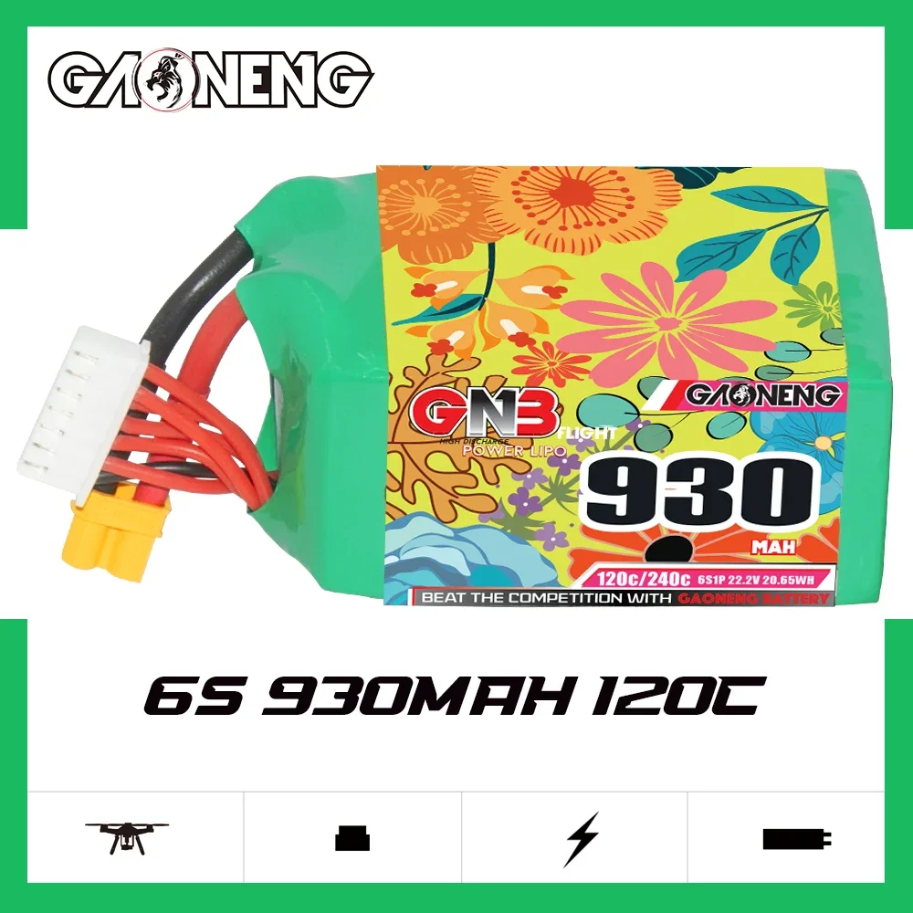 

Аккумулятор GAONENG GNB 930 мАч 6S 120C 240C 22,2 в XT30 LiPo, запасные части квадратного типа для радиоуправляемых моделей, самолетов, гоночных FPV квадрокоптеров, мультикоптеров