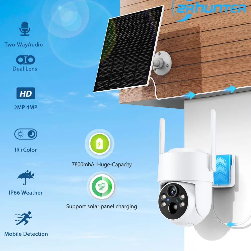 

4MP 2K WiFi Solar Camera With Solar Panel PTZ Battery Security Protection PIR Human Detection Wireless Surveillance IP Camera