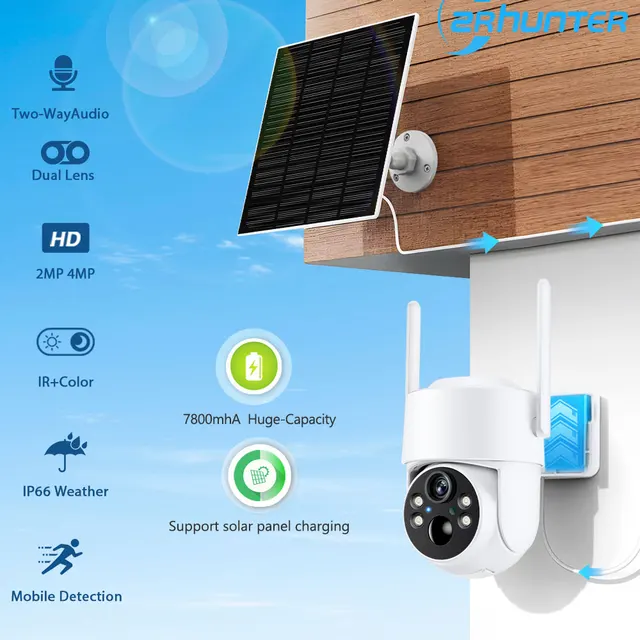 4MP 2K WiFi Solar Camera With Solar Panel PTZ Battery Security Protection PIR Human Detection Wireless Surveillance IP Camera 1