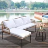 3 Pieces Patio Furniture Set, L-Shaped Outdoor Chaise Lounge Wicker Rope Boho Patio Bistro Set for Balcony,Poolside,Porch, White 1