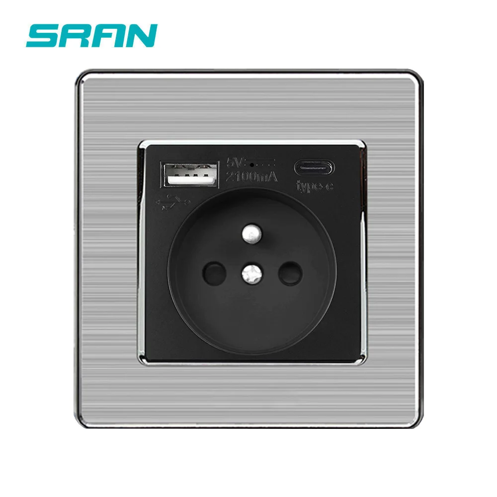 SRAN-enchufe USB de doble pared, panel de vidrio templado blanco, puertos  usb de 5V y 2100mA, 146x86MM, toma de corriente tipo C de la UE, iphone y  Android - AliExpress