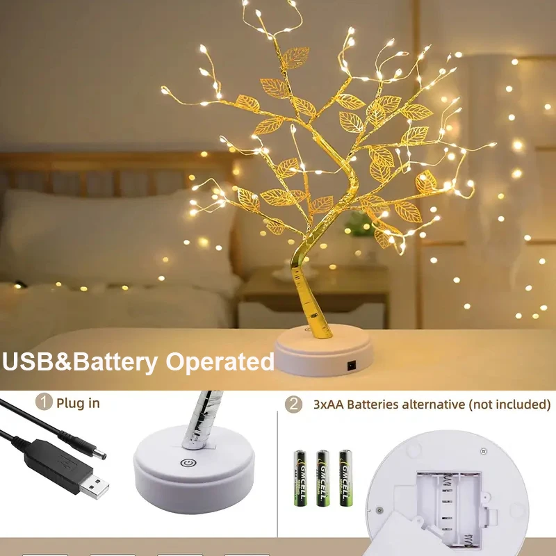Golden Leaf Led Touch Copper Wire Night Light Tree Light Battery Box USB Christmas Decoration Light String