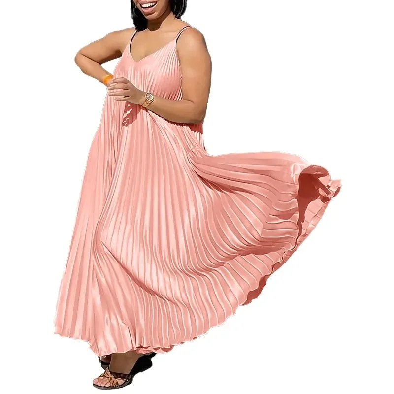 

Plus Size African Dresses for Women Sexy Summer 2024 Sleeveless Polyester Pleat Party Evening Long Maxi Dress Africa Clothing