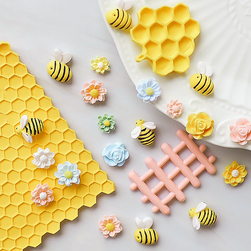 

Sun Flower Fence Bee honeycombed shape Cake Mold Fondant Cake tool for Kitchen Baking Decoration Mould