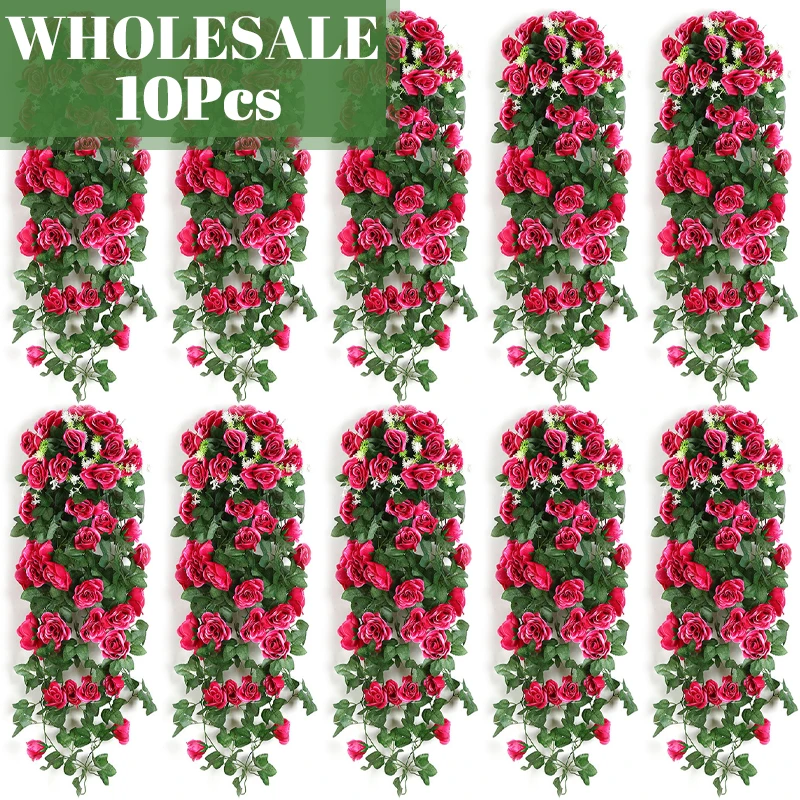 

Wholesale 10pc Rose Vine Artificial Flowers Wedding Party Decoration Wall Hanging Garland Fake Flower Christmas Home Room Decor