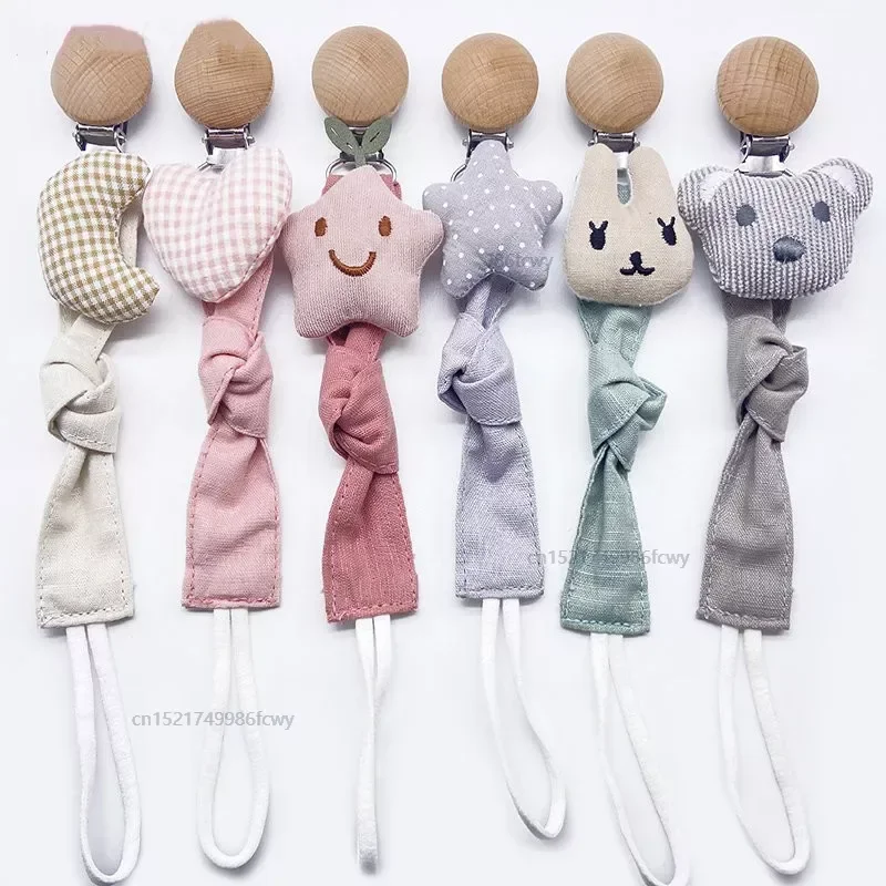 

Infant Newborn Cotton Wooden Pacifier Chain Holder for Pacifier Baby Pacifier Clip Nipple Soother Dummy Holder Attache Tetine