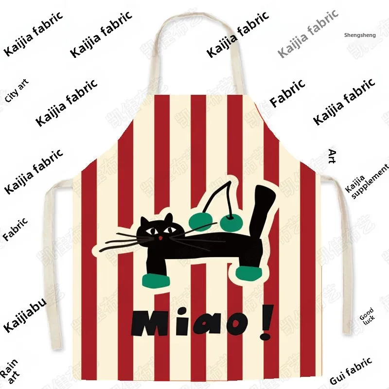 Cute Cat Linen Apron Sleeveless Cooking Workwear Child Parent Matching Kitchen Gown Four Season Style Feed Coverall
