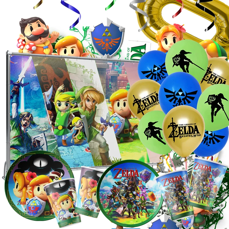 

ZELDA Birthday Party Supplies ZELDA Disposable Tableware Plates Cups Napkins Balloon Baby Shower for Boys Girls Party Decoration