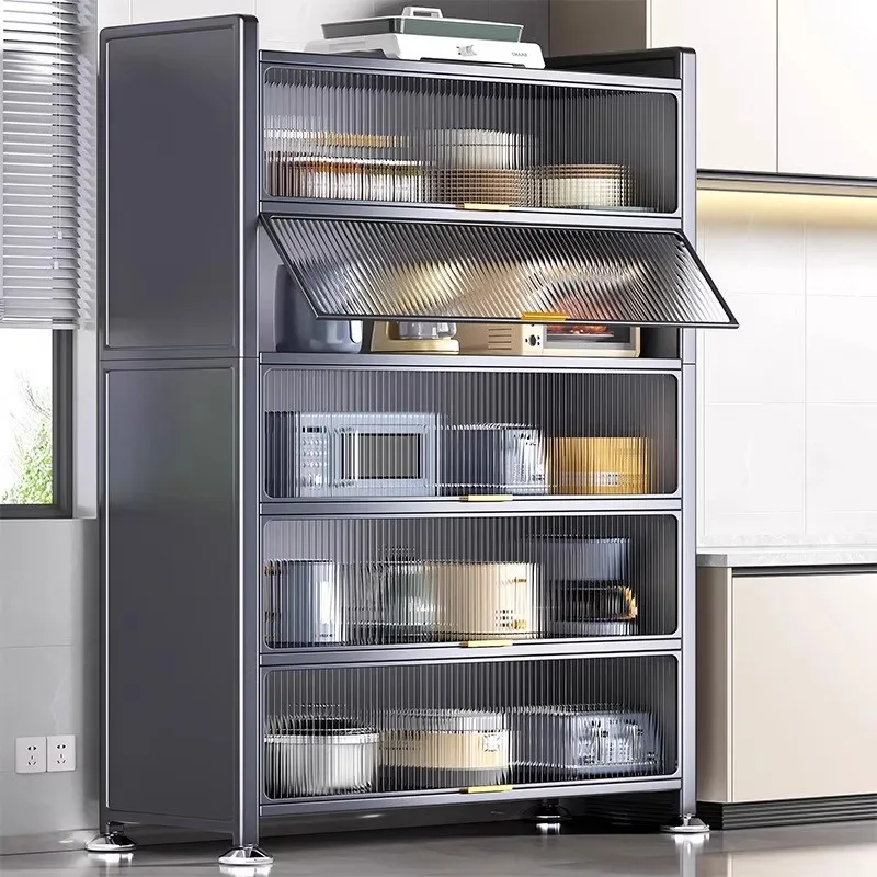Sideboard Cabinet Locker Kitchen Shelf Floor Multi-Layer Home Living Room Microwave Oven with Door Storage Cabinet 4