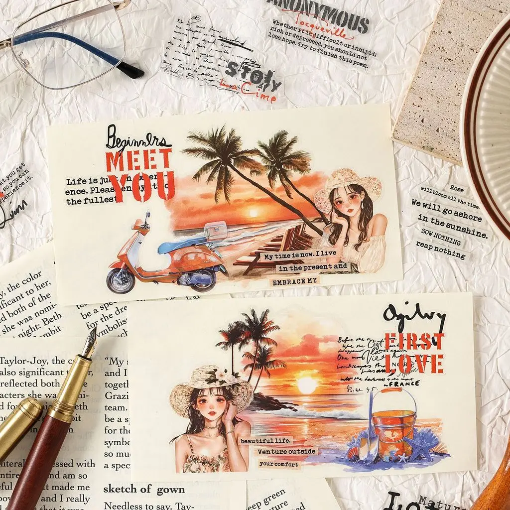 스크랩북킹 저널링용 40개입 PET 영어 스티커, 언크 저널 용품 및 DIY 수제 장식 스티커