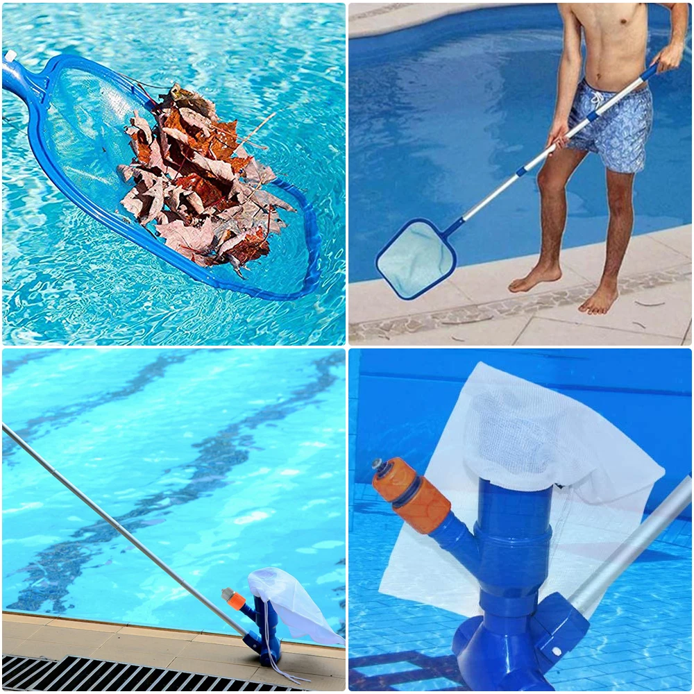 Pool Cleaning Kit Pool Jet Vacuum Cleaner Kit with Pool Skimmer Net Detachable Poles Pool Maintenance Set for Ground Swimming