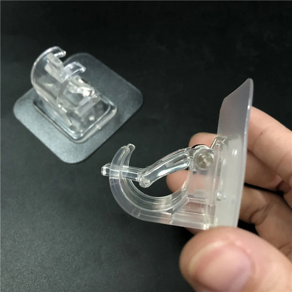 2pcs Home Powerful Curtain Rod Hanging Clip Hook Shower Curtain Rod Hanging Clip Bearing Adjustable Clear Wall Bracket Hooks