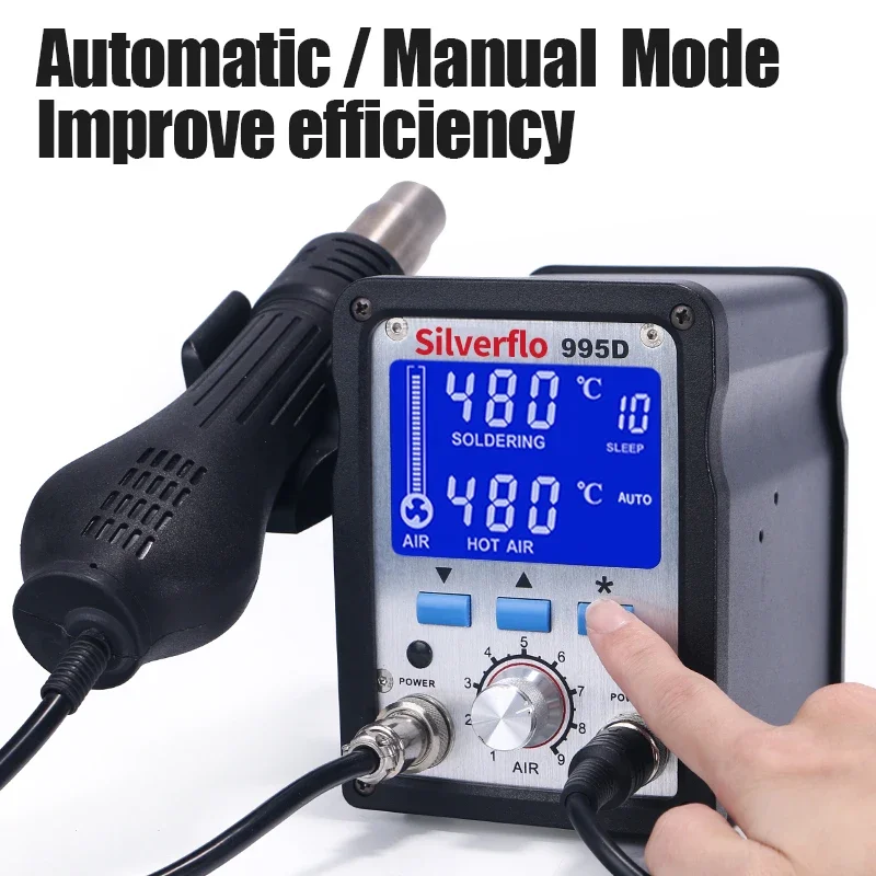 Silverflo 995D Soldering Station Large LCD Display Hot Air Rework Station Multifunctional Welding for BGA SMD Repair