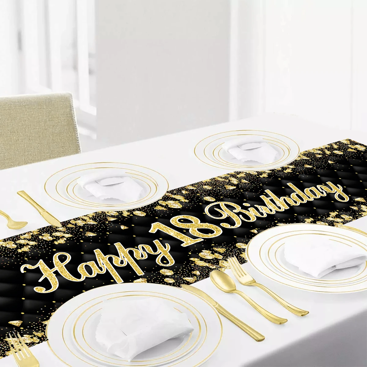 35x180cm Black Gold Table Runner 18 21 30 40 50 60 Years Birthday Party Decoration Adult Gold Glitter Birthday Tablerunners images - 6