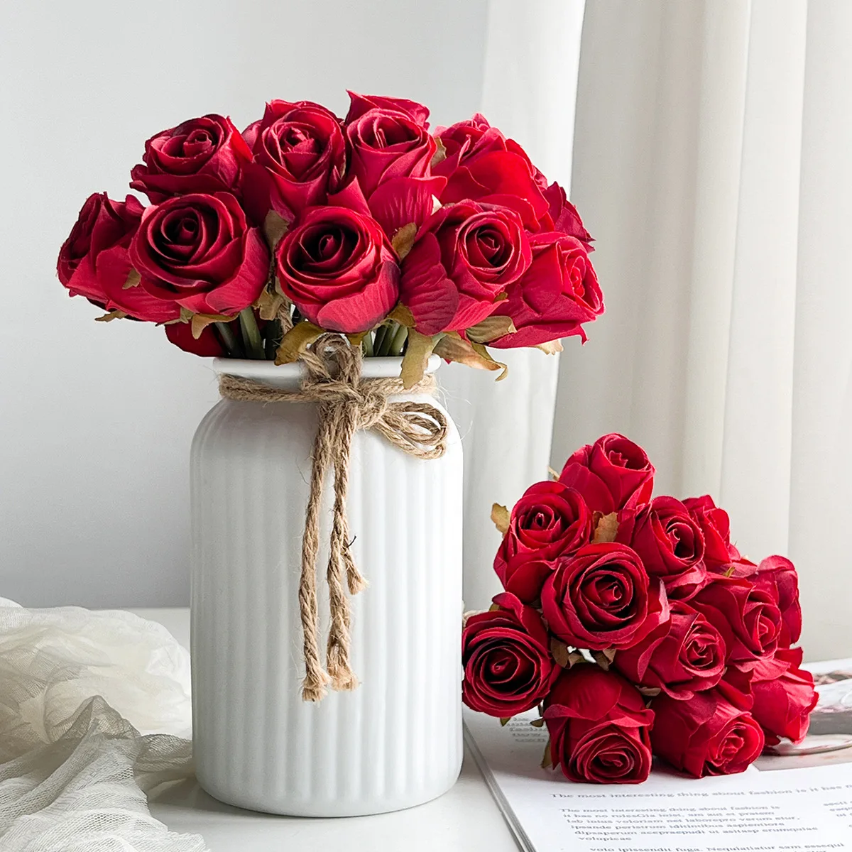 

12PCS Rose Artificial Flower for White Wedding Decoration Silk Flower for Home Table Decor Fake Flower Valentine's Day Gift