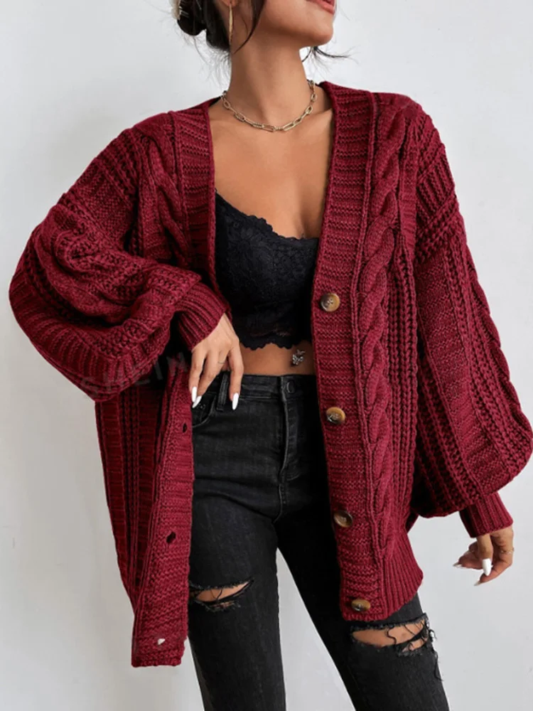 2025 Women Cardigan Sweaters Autumn Winter Fashion Feminino Knitwear Single Breasted Loose Long Sleeve Sweater Outwear Coats