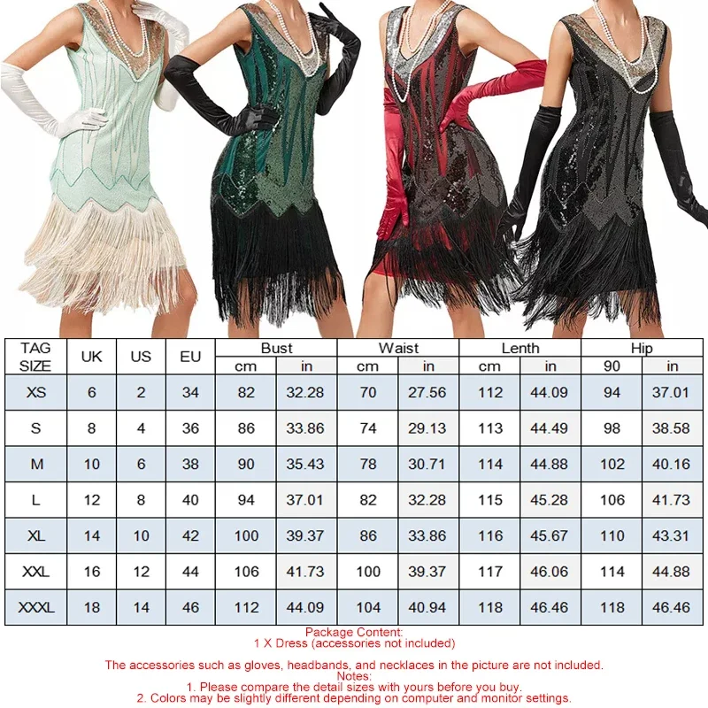 Vintage 1920s Flapper V-neck Double Tassel Dress Great Gatsby Cosplay Costume Cocktail Party Charleston Dance Sequin Dress 6