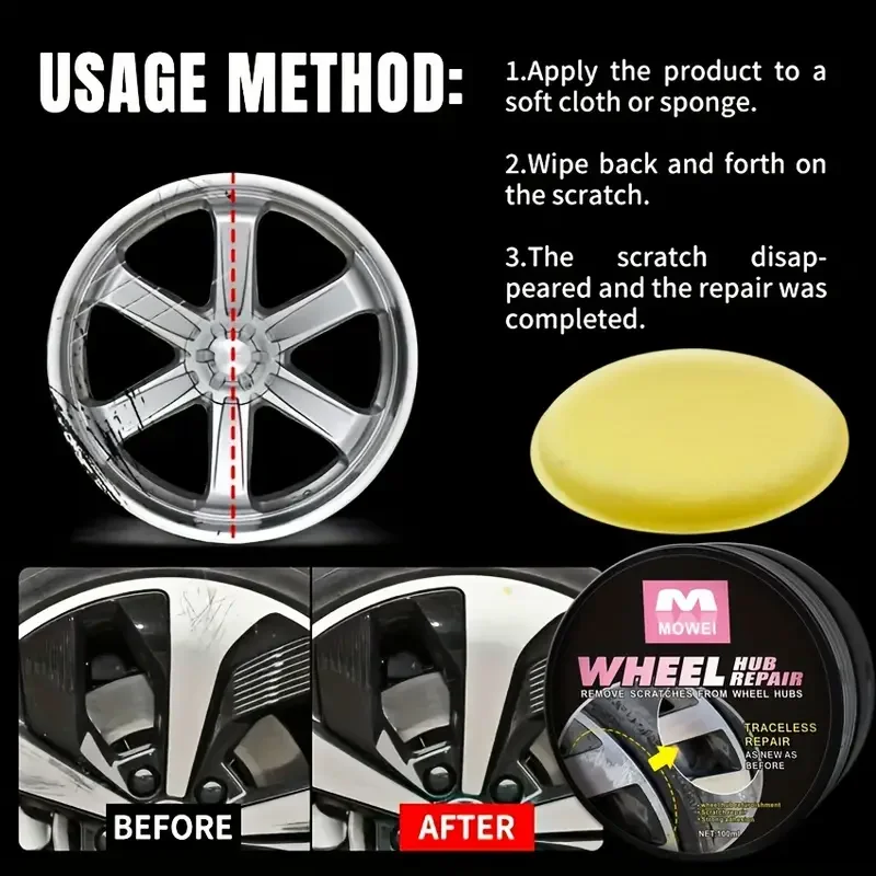 Car wheel hub scratch repair set, wheel hub refurbishment and polishing, car scratches, rust, fading repair