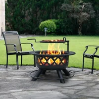 Wood Burning Fire Pit with Quick Removable Cooking Grill, Black, 32in 1
