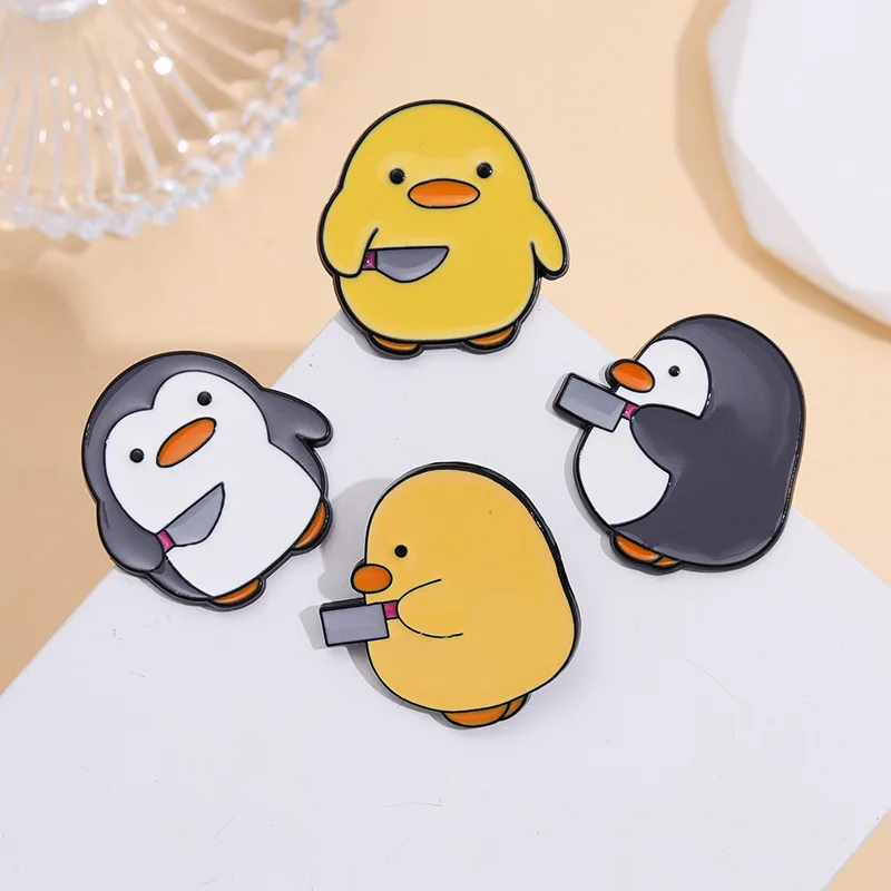

Cutie Enamel Pins Chick Brooches Little Penguin Dagger Knife Lapel Pins Badges Funny Cartoon Animal Kids Jewelry Gift