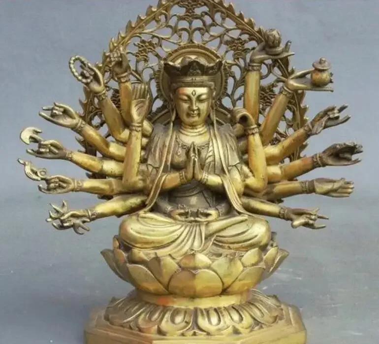 

10" Tibet Buddhism Brass 18 Hands Maha Cundi Bodhisattva Buddha Goddess Statue Height 25cm