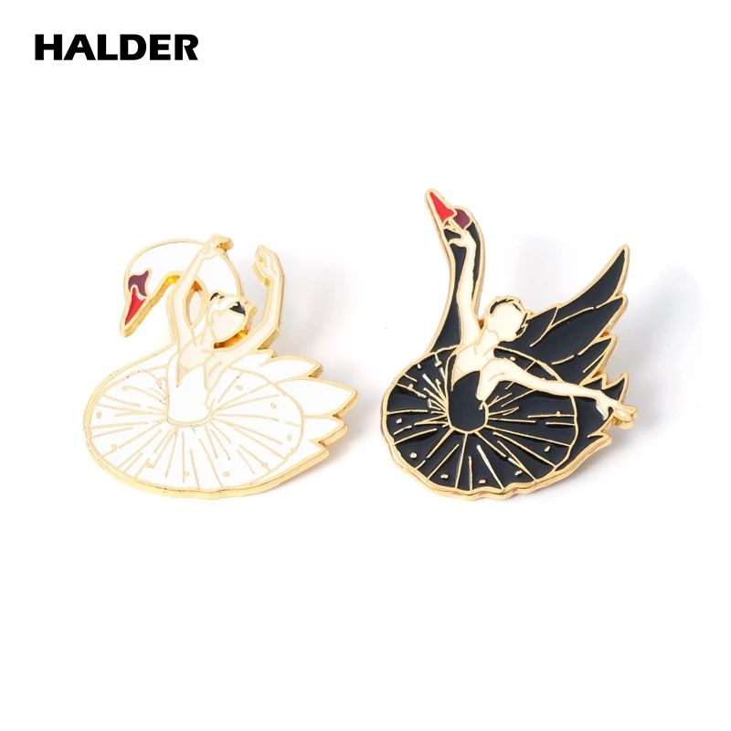 Halder Ballet Pin Black Swan White Swan Dancing Girl Spille Smaltate Badge Collare Bag Bei Gioielli Regali Per Le Donne Ballerino