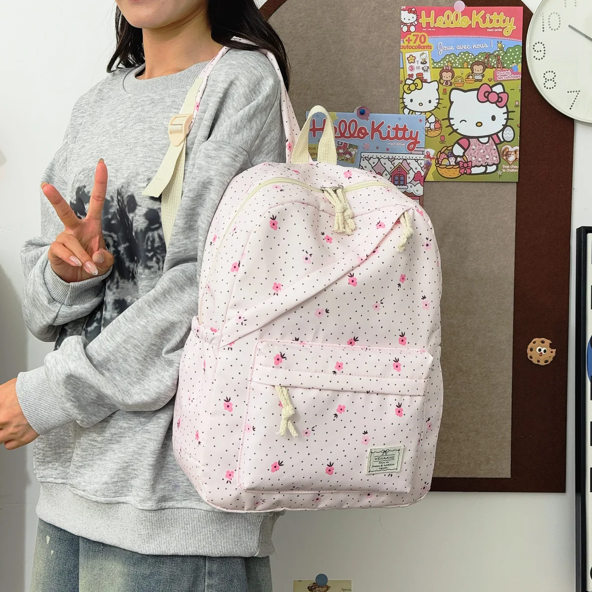 Youth Polka Dot Strawberry Print Three Piece Backpack Set Lightweight Multifunctional Slanted Zipper Backpack Campus Outdoor 5