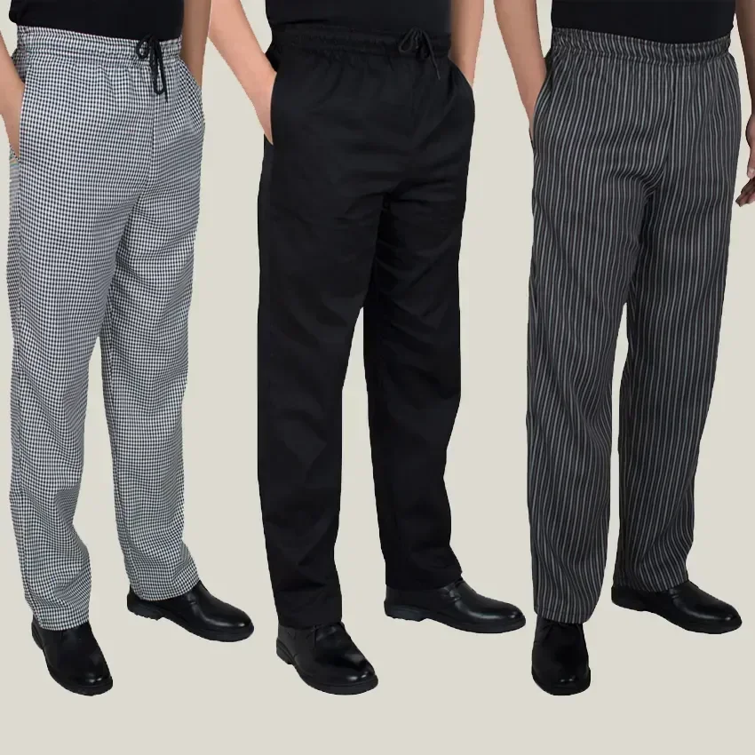 

New Executive Peppers Black Restaurant Partie Uniform Service White De Red Chef Elastic Pant Cook Striped