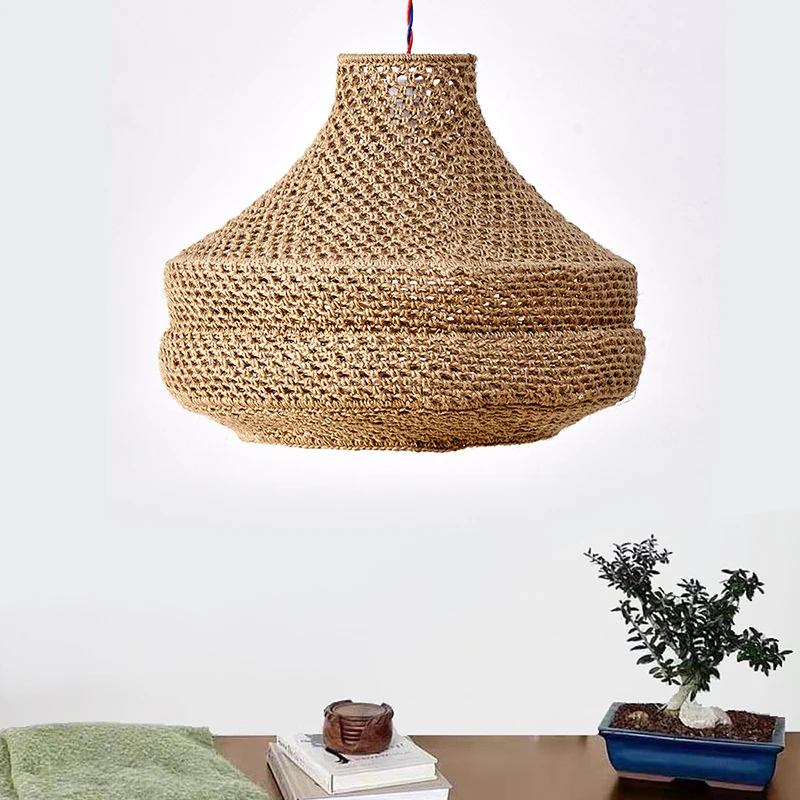 

ARTURESTHOME Hemp Rope Lampshade, Hand-woven Antique Chandelier, Bohemian Retro Creative Lighting Fixtures, Home Decoration