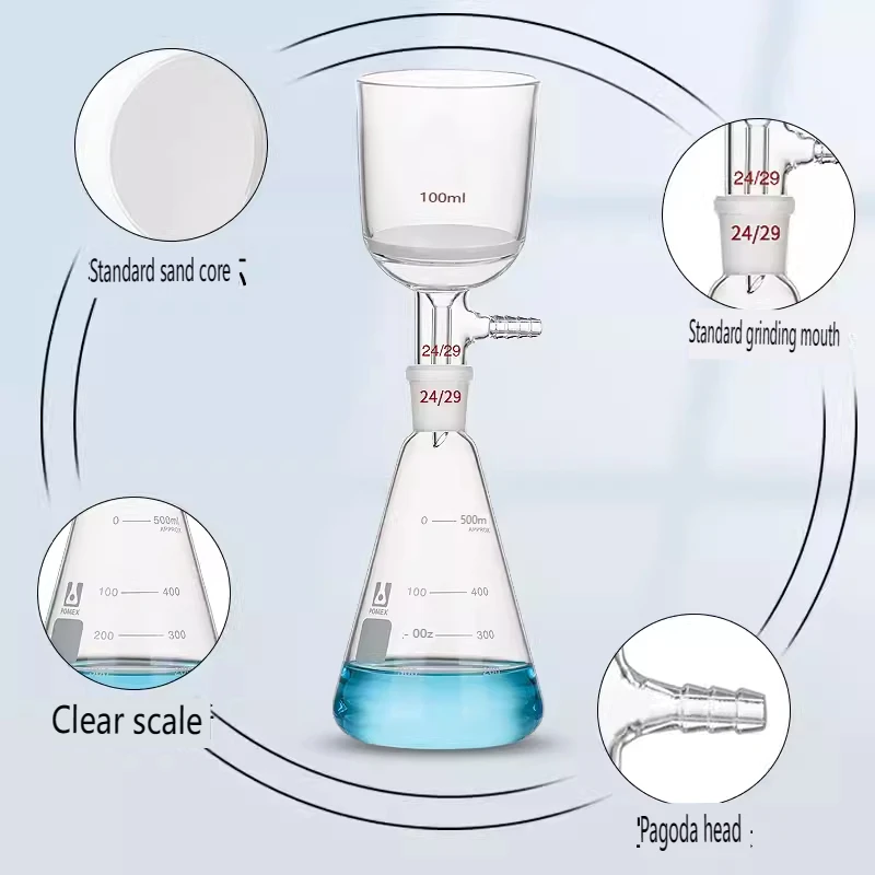 Laboratory Glass Sand Core Filtration Suction Filtration Device Vacuum Solvent Filter Glass Instrument 50/100/250/500/1000/2000