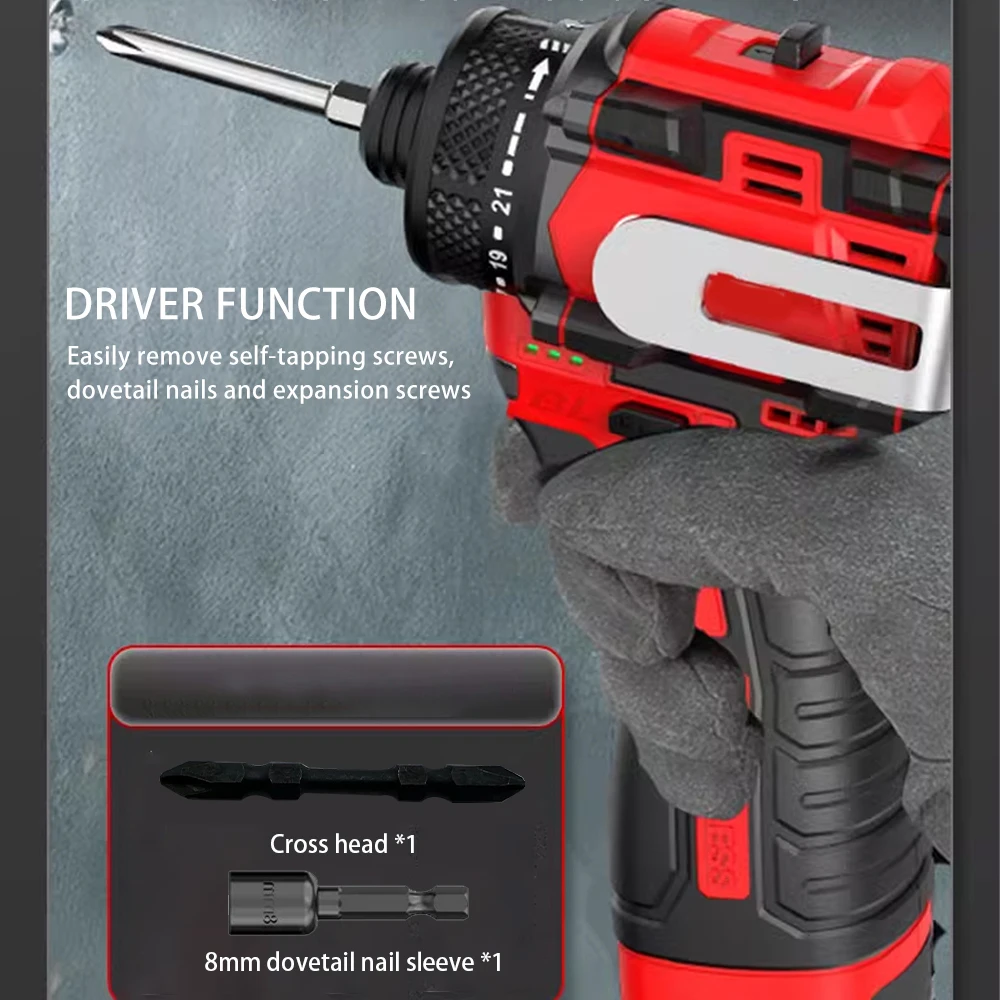80N.m 18V Brushless Electric Drill Cordless Knockable Driller Driver Screwdriver Li-ion Battery Electric Power Tools 3