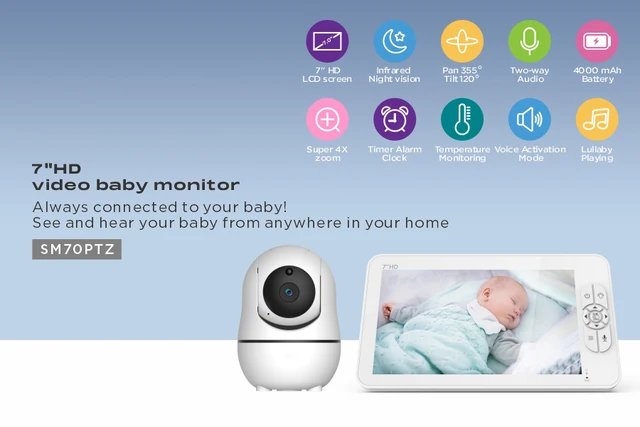 7inch Wireless PTZ Intercom Baby Monitor Feeding Timer Baby Sister Camera 2